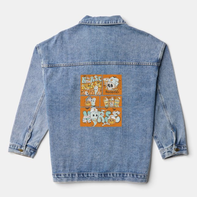 Fun Nurse Halloween Orange Tile Basic Dark T-Shirt Denim Jacket (Back)