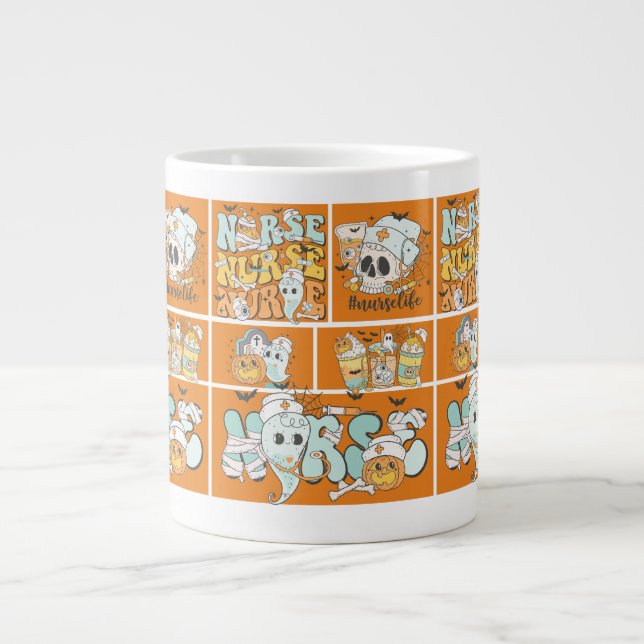 Fun Nurse Halloween Orange Tile Basic Dark T-Shirt Large Coffee Mug (Front)