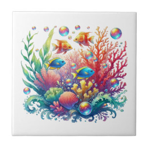 Fun ocean fish beach lovers tile
