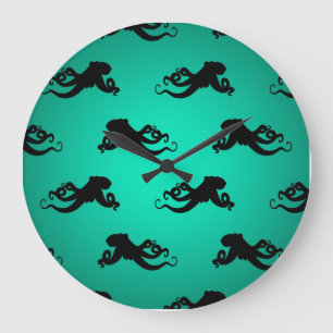Fun Octopus Silhouettes on Green Large Clock