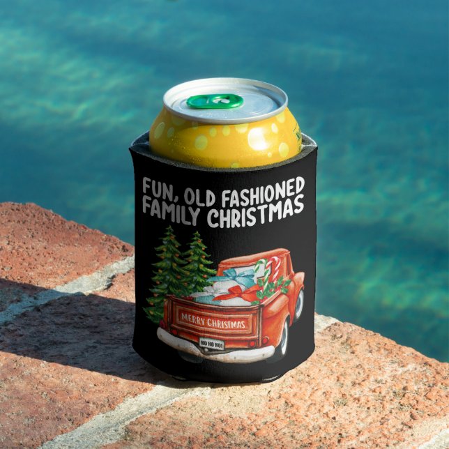 Fun Old Fashioned Family Christmas Truck Tree Can Cooler (In Situ Pool)