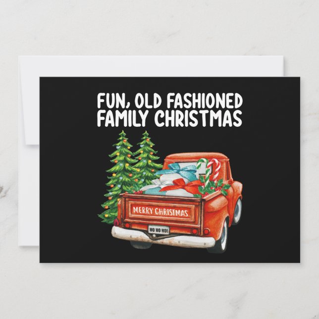 Fun Old Fashioned Family Christmas Truck Tree Invitation (Front)