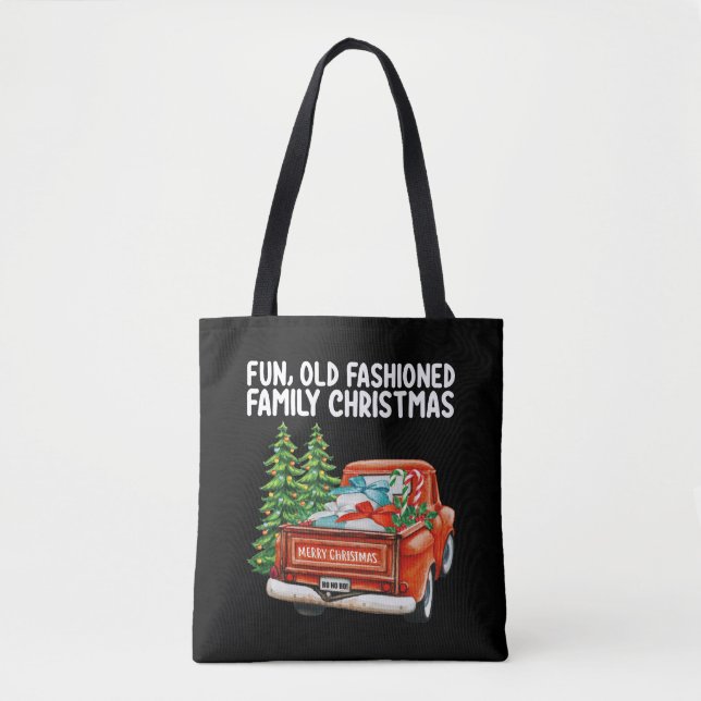 Fun Old Fashioned Family Christmas Truck Tree Tote Bag (Front)