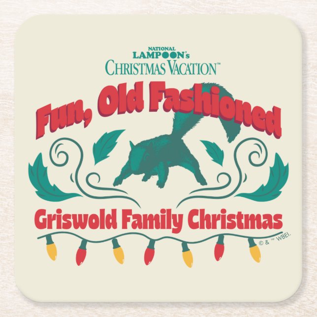 Fun, Old Fashioned Griswold Family Christmas Square Paper Coaster (Front)