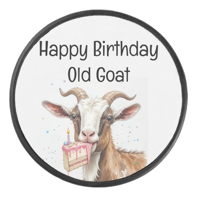  Fun Old Goat Over the Hill  Birthday Hockey Puck (Front)