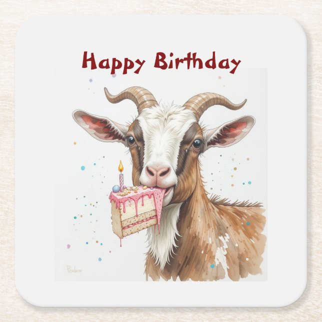  Fun Old Goat Over the Hill Birthday Square Paper Coaster (Front)
