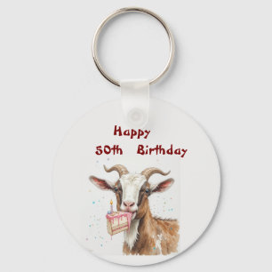 Fun Old Goat Over the Hill Custom Age Birthday Key Ring