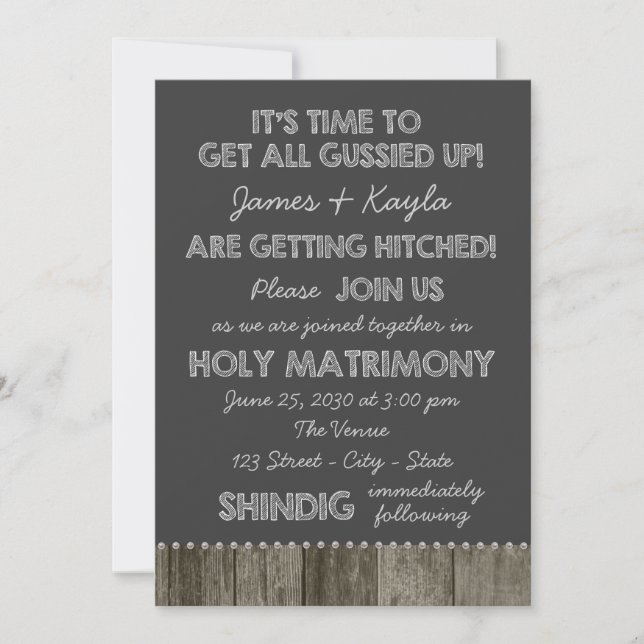 Fun Old School Chalkboard Country Wedding Invitation (Front)