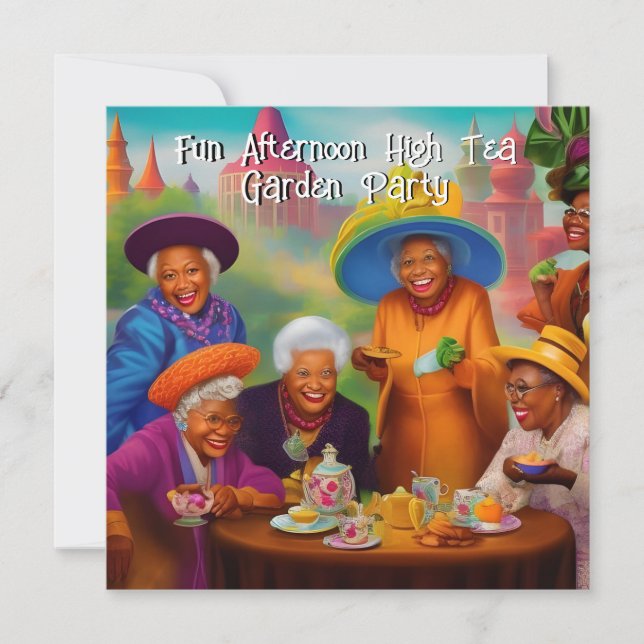 Fun older Ladies High Tea Garden Party ethnic  Invitation (Front)