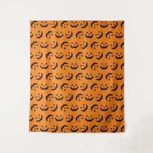 Fun orange black jack o lantern pattern Halloween Tapestry