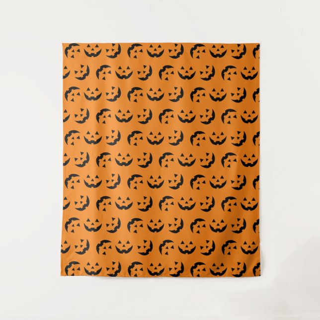 Fun orange black jack o lantern pattern Halloween Tapestry (Front)