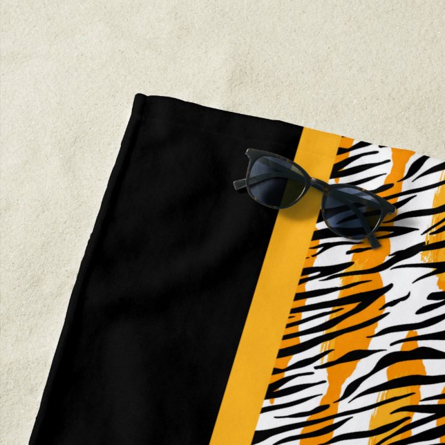 Fun Orange Black White Animal Print  Beach Towel (In Situ)