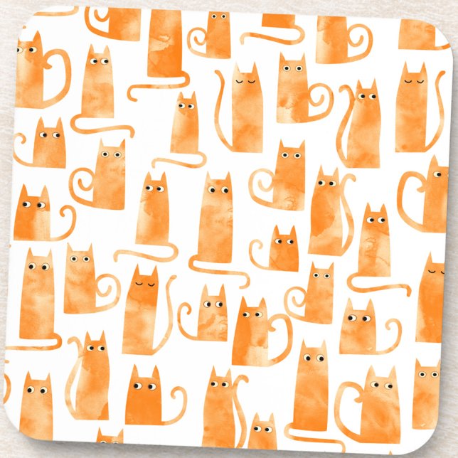 Fun Orange Cat Coaster (Fun ginger orange cat pattern coaster)