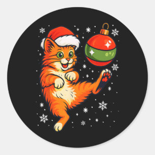 Fun Orange Cat Humor Christmas Ornament Footll Soc Classic Round Sticker