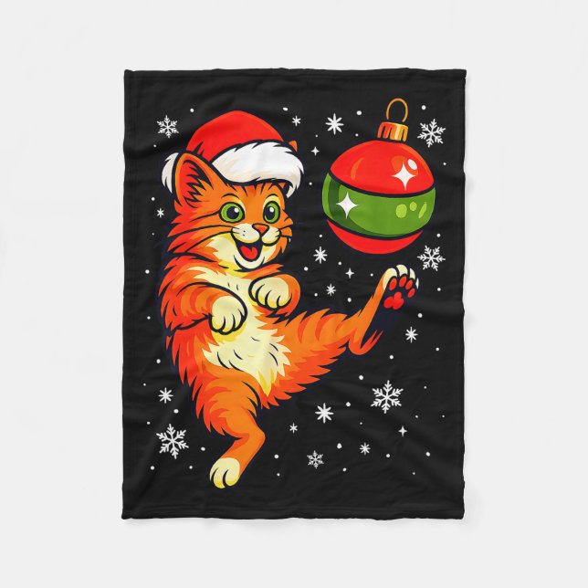 Fun Orange Cat Humour Christmas Ornament Football  Fleece Blanket (Front)
