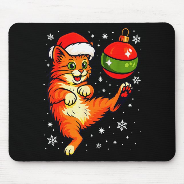 Fun Orange Cat Humour Christmas Ornament Football  Mouse Mat (Front)