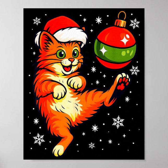 Fun Orange Cat Humour Christmas Ornament Football  Poster (Front)