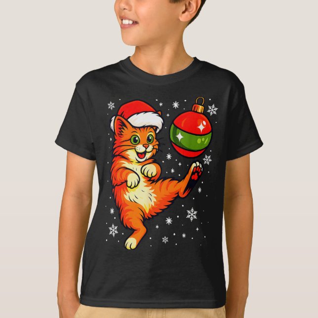Fun Orange Cat Humour Christmas Ornament Football  T-Shirt (Front)