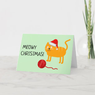 Fun Orange Cat Meowy Christmas Greeting Card