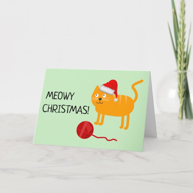 Fun Orange Cat Meowy Christmas Greeting Card (Front)