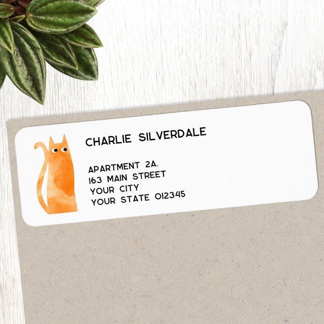 Fun Orange Cat Return Address (Fun orange ginger watercolor cat personalized return address label)