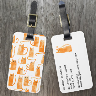 Fun Orange Cat Watercolor Luggage Tag