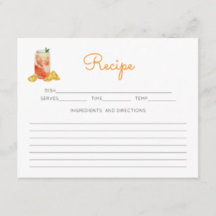 Fun Orange Citrus Theme Pink Floral Recipe  Enclosure Card