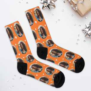 Fun Orange Custom Girlfriend Photo Heart Socks
