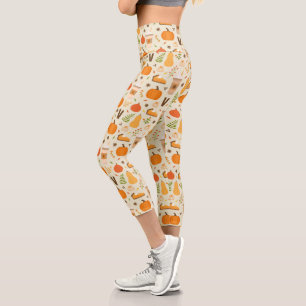 Fun Orange Fall Pattern Capri Leggings