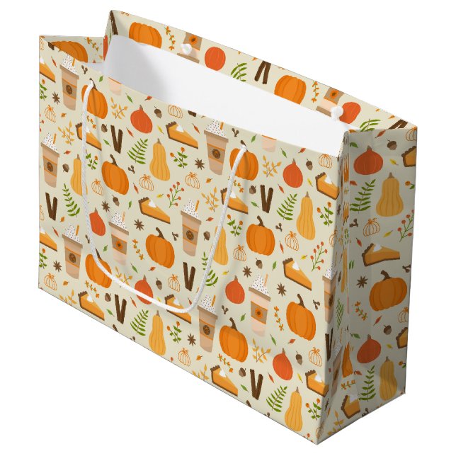 Fun Orange Fall Pattern Large Gift Bag (Front Angled)