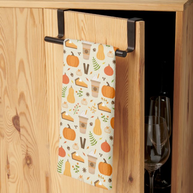 Fun Orange Fall Pattern Tea Towel (Thirds Fold)