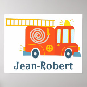 Fun orange fire truck hose ladder siren  poster