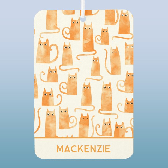 Fun Orange Ginger Cat Pattern Personalised Car Air Freshener (Ginger orange cat pattern personalized name vehicle car air freshener)