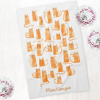Fun Orange Ginger Cat Personalised Tea Towel