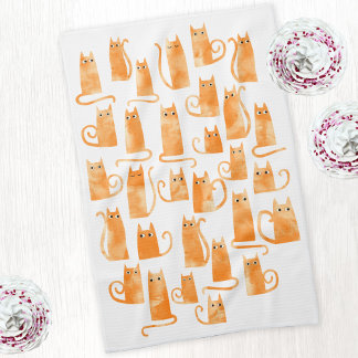 Fun Orange Ginger Cat Tea Towel