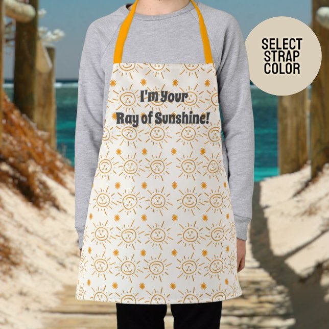 Fun Orange Hand Drawn Sun Pattern Custom Apron (small apron sunshine design template text)