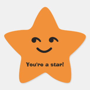 Fun Orange Happy Smiling Face You're A Star School Star Sticker