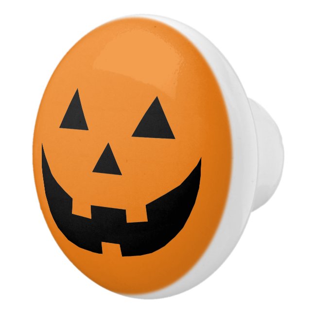 Fun orange Jack o lantern pumpkin face Halloween Ceramic Knob (Right)