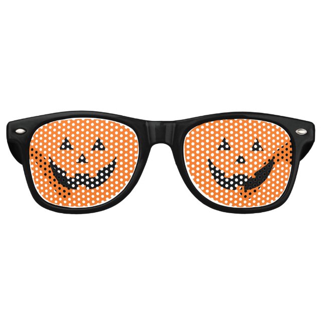 Fun orange Jack o lantern pumpkin face Halloween Retro Sunglasses (Front)