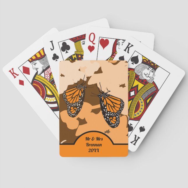 Fun Orange Mr. and Mrs. Monarch Butterfly Pair Playing Cards (Back)