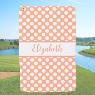 Fun Orange polka dots custom name ladies Golf Towel