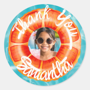 Fun Orange Pool Party Thank You Classic Round Sticker