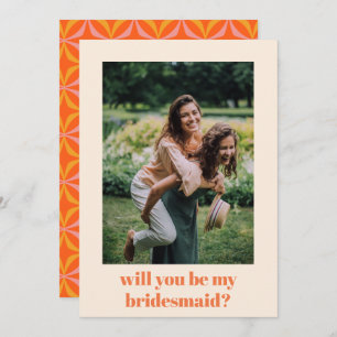 Fun Orange Retro Pattern Bridesmaid Proposal  Card