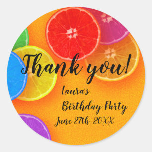 Fun orange slices Thank you Birthday Party Classic Round Sticker
