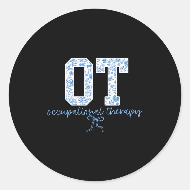 Fun Ot Occupational Therapy Blue Coquette Bow Ot T Classic Round Sticker (Front)