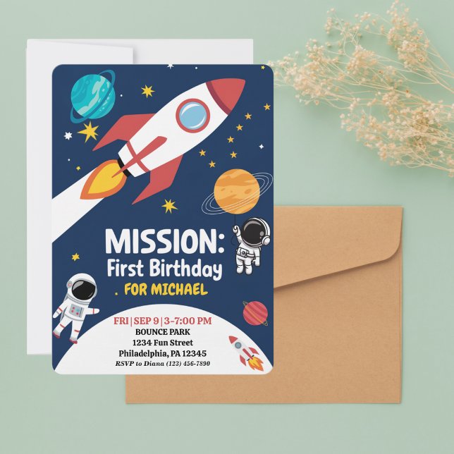 Fun Outer Space Astronaut,Cute Kids First Birthday Invitation (Creator Uploaded)