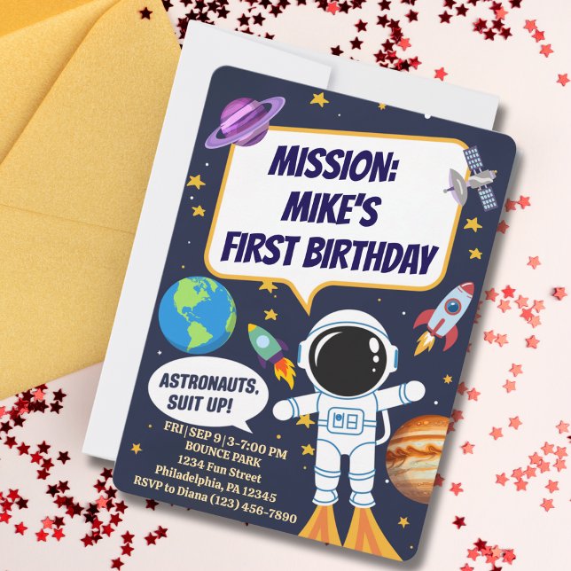 Fun Outer Space Astronaut,Cute Kids First Birthday Invitation (Creator Uploaded)