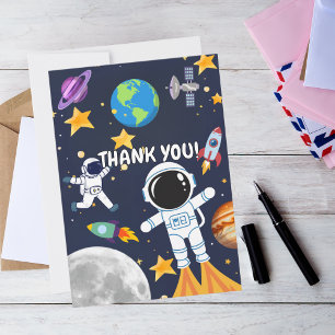 Fun Outer Space Astronaut,Cute Kids First Birthday Thank You Card