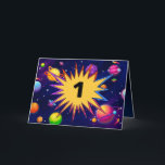 Fun Outer Space Planets Add Name Kids 1st Birthday Card<br><div class="desc">This is a great card for a child who has an interest in outer space through science, the movies, reading, or through their dreams of travelling through space. And even if they aren't a space enthusiast, this is a WOW card for any child's birthday. Just to have their name and...</div>