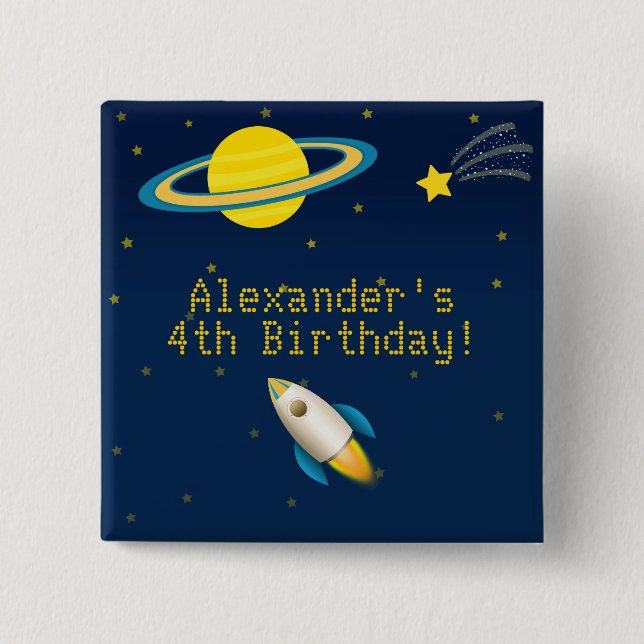 Fun Outer Space Rocket Birthday Button (Front)